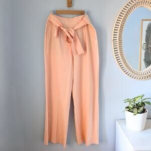 REISS Malin Wide Leg Tie High Waist Detail Trousers Apricot Peach US 10 NWOT